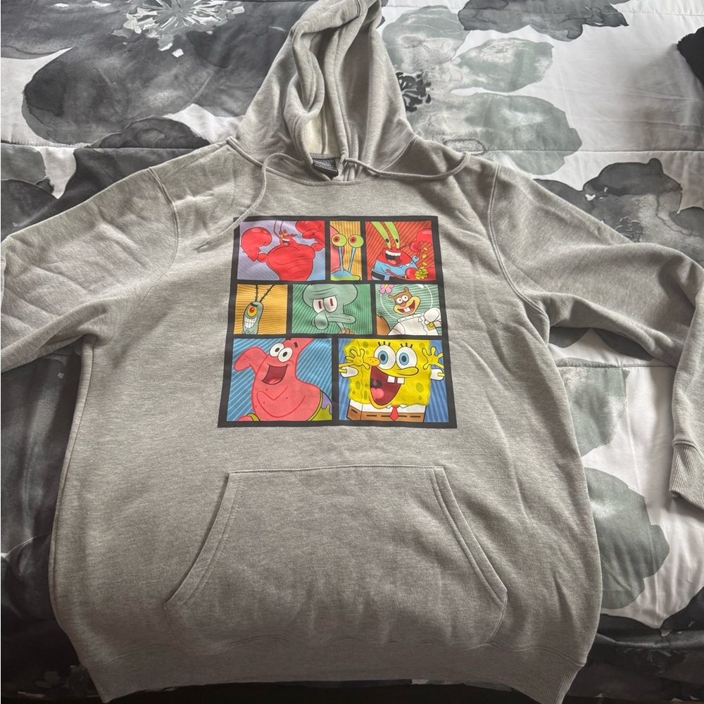 Gray Hoodie with Cartoon Characters